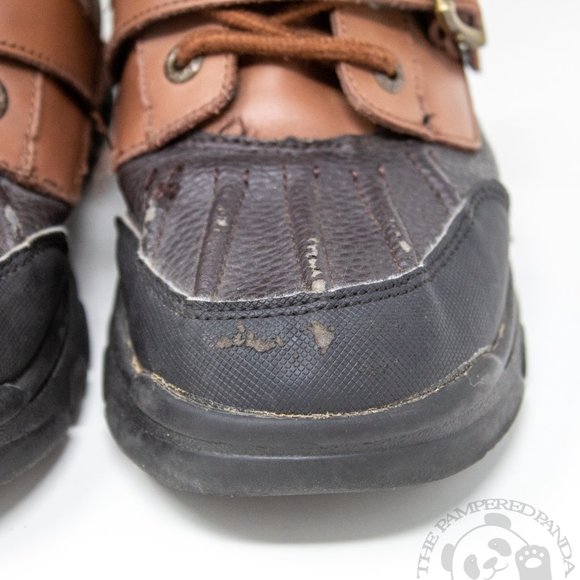 Polo Ralph Lauren Ranger Combat Boots Hi Top Brown Leather Rubber Boys Size 1 - Picture 4 of 8